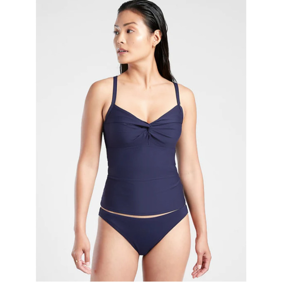 Athleta 34D DD navy dress blue Twist Up Tankini top underwire swim bathing suit